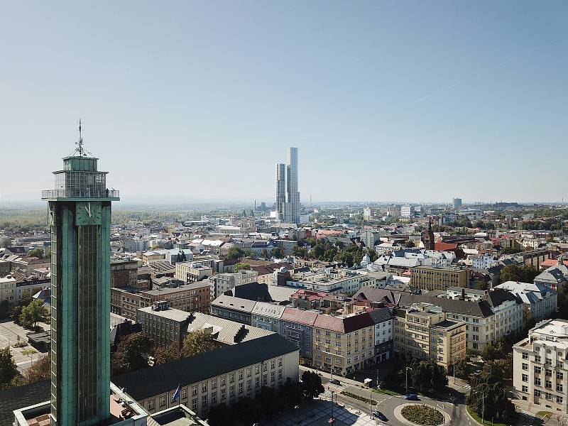 Takto má vypadat plánovaný mrakodrap na Karolině v centru Ostravy. Z původních plánovaných 238 metrů by se měl po výsledcích průzkumu podloží snížit na výšku do 200 metrů. 