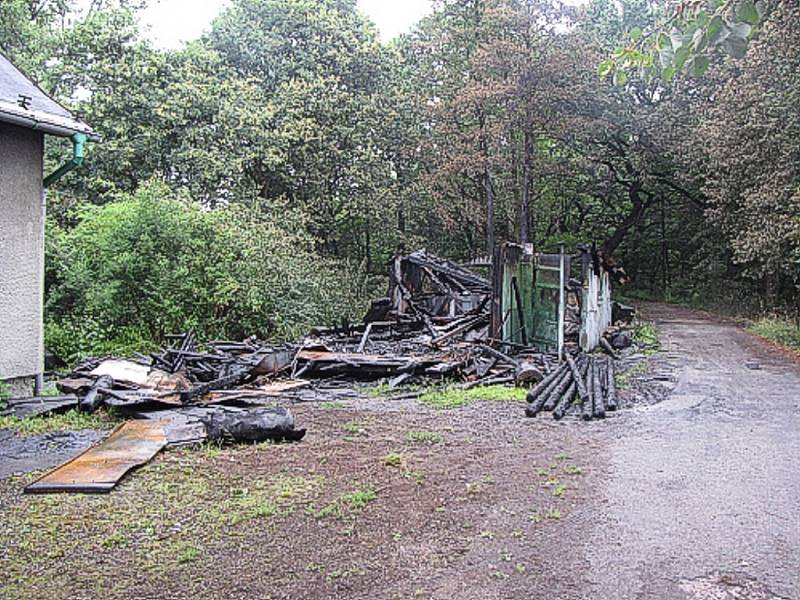 Požár myslivecké chaty se sportovní střelnicí u Heřmanického rybníka v lokalitě Nad Stavy.