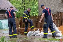 Zásahy hasičů, přívalové deště, MS kraj, 23. května 2023.