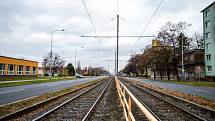 Tramvajová trať v úseku ulice Opavská, Ostrava.