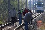 Místo, kde tramvaj jedoucí z Poruby začala brzdit