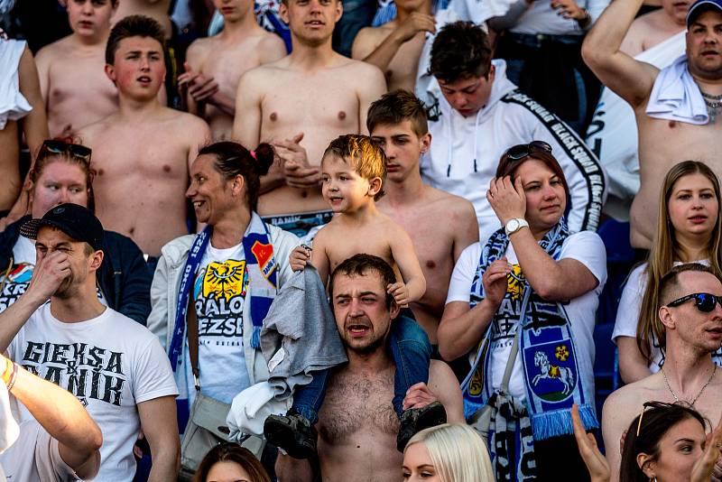 Slezské derby FC Baník Ostrava - Slezský FC Opava, 21. dubna 2019, utkání 29. kola první fotbalové ligy.