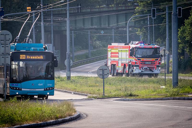 Požár v ostravském dopravním podniku na Hranečníku, 15. června 2019 v Ostravě.