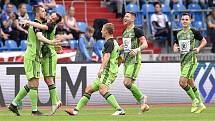Nadstavba první fotbalové ligy, kvalifikační utkání o Evropskou ligu: FC Baník Ostrava - FK Mladá Boleslav, 1. června 2019 v Ostravě. Na snímku (vlevo) Nikolay Komlichenko oslavuje gol.