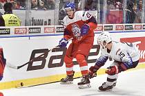 Utkání mistrovství světa hokejistů do 20 let: ČR - USA, 30. prosince 2019 v Ostravě. Na snímku (zleva) Jaromir Pytlik a Jacob Pivonka.