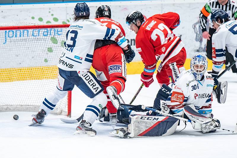 Třetí utkání předkola play-off Tipsport extraligy mezi Olomoucí a Vítkovicemi.