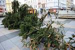 Strom, který navozoval vánoční atmosféru na centrálním ostravském náměstí, v pondělí pracovníci technických služeb poslali k zemi. 