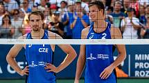 Finále muži: ČR - Norsko. FIVB Světové série v plážovém volejbalu J&T Banka Ostrava Beach Open, 2. června 2019 v Ostravě. Na snímku (zleva) Ondrej Perusic (CZE), David Schweiner (CZE).