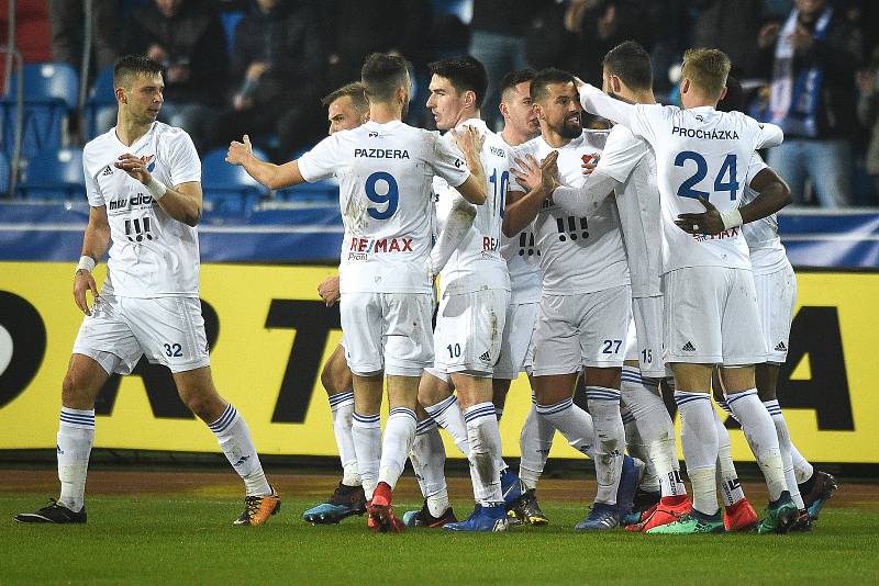 Utkání 23. kola první fotbalové ligy: Baník Ostrava - Fastav Zlín, 1. března 2019 v Ostravě. Na snímku radost Baníku (střed) Milan Baroš.