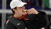 Mistrovství světa hokejistů do 20 let, finále: Rusko - Kanada, 5. ledna 2020 v Ostravě. Na snímku radost hráče brankář Kanady Nicolas Daws.