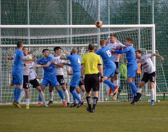 Zápas 14. kola minulého ročníku divize F Polanka n. O. - Bohumín 3:0, který se hrál 19. března 2023 v Ostravě.