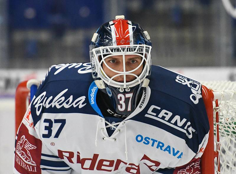 HC Vítkovice Ridera – HC Olomouc 1:2 v prodloužení, přípravný zápas v Ostravě, 10. září 2020. Domácí gólman Daniel Dolejš.