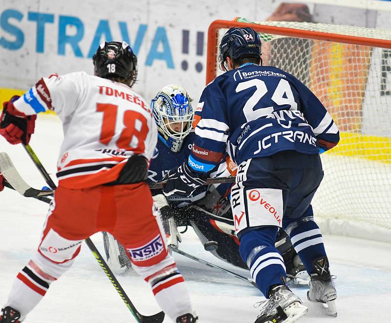 Utkání dohrávky 6. kola extraligy Vítkovice Ridera - Olomouc 24. listopadu v Ostravě (2. třetina).