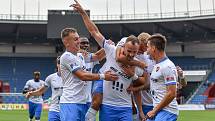 Utkání 2. kola první fotbalové ligy: Baník Ostrava - Fastav Zlín, 1. srpna 2021 v Ostravě. (střed) David Lischka z Ostravy se raduje z branky.