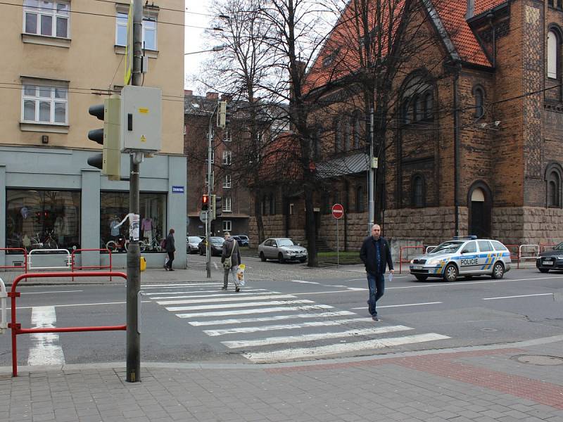 Světelné přechody pro chodce v centru Ostravy.