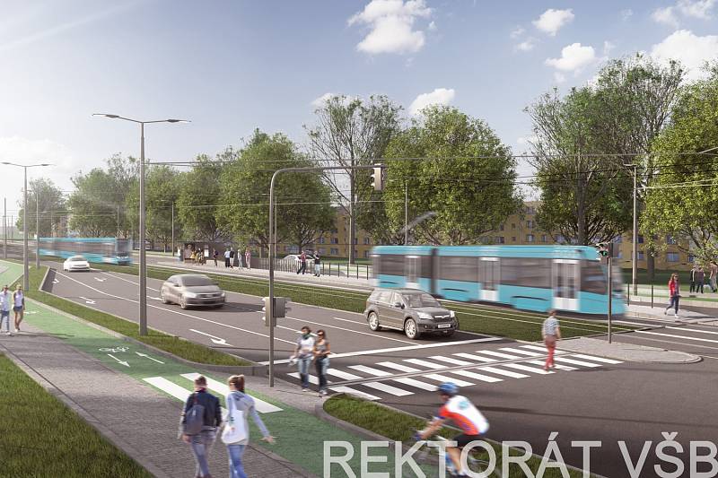 Vizualizace nové tramvajové trati v Porubě.