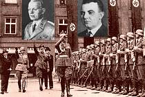 Po obsazení Ostravy vykonal generál Walter Keiner před Novou radnicí slavnostní přehlídku vojenské jednotky. Na snímku vlevo Emil Beier, fanatický nacista a sturmbannführer SS, vpravo Josef Hinner.