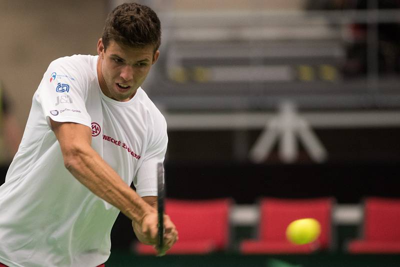 Jiří Veselý při pondělním tréninku Davis Cup Teamu České Rupubliky ve Werk Areně v Třinci.