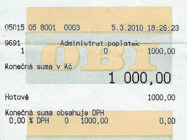 Jako doklad o zaplacení pokuty za omyl při nákupu v ostravské prodejně OBI dostal Jiří Horák obyčejný pokladní lístek.