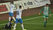 Utkání 11. kola první fotbalové ligy: FC Baník Ostrava - Bohemians Praha 1905, 11. prosince 2020 v Ostravě. (zleva) Adam Jánoš z Ostravy a Roman Potočný z Ostravy se radují z gólu.