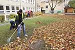 Pracovníci veřejné služby uklízejí v Porubě zahrady v mateřských školách.