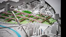 Veřejná debata o plánu propojení centra Ostravy s Dolní oblastí Vítkovic (DOV), 15. června 2022 v Ostravě. Podoba DOV podle AP ATELIER.