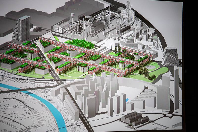Veřejná debata o plánu propojení centra Ostravy s Dolní oblastí Vítkovic (DOV), 15. června 2022 v Ostravě. Podoba DOV podle AP ATELIER.