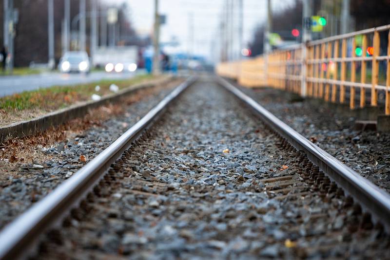 Tramvajová trať v úseku ulice Opavská, Ostrava.