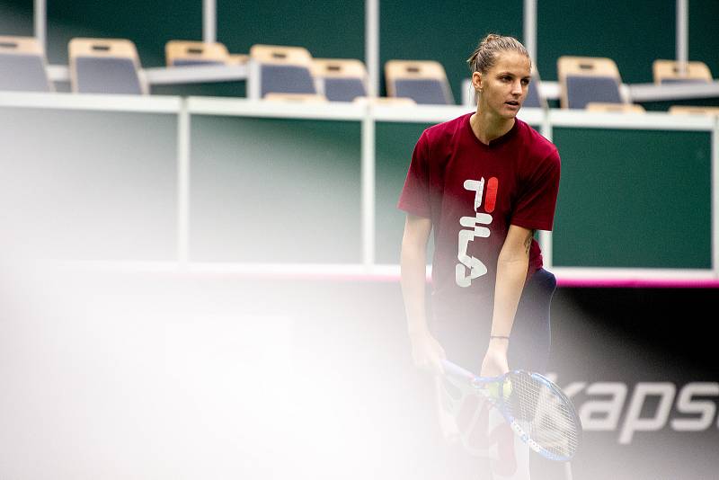 Karolína Plíšková, trénink českých tenistek před utkáním 1. kola Světové skupiny Fed Cupu proti Rumunsku, 6. února 2019 v Ostravě.