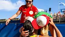 Finále ženy: Agatha Bednarczuk (BRA), Eduarda Santos Lisboa Duda (BRA) - Ana Patricia Silva Ramos (BRA), Rebecca Cavalcanti Barbosa Silva (BRA). FIVB Světové série v plážovém volejbalu J&T Banka Ostrava Beach Open, 2. června 2019 v Ostravě. Na snímku Edua