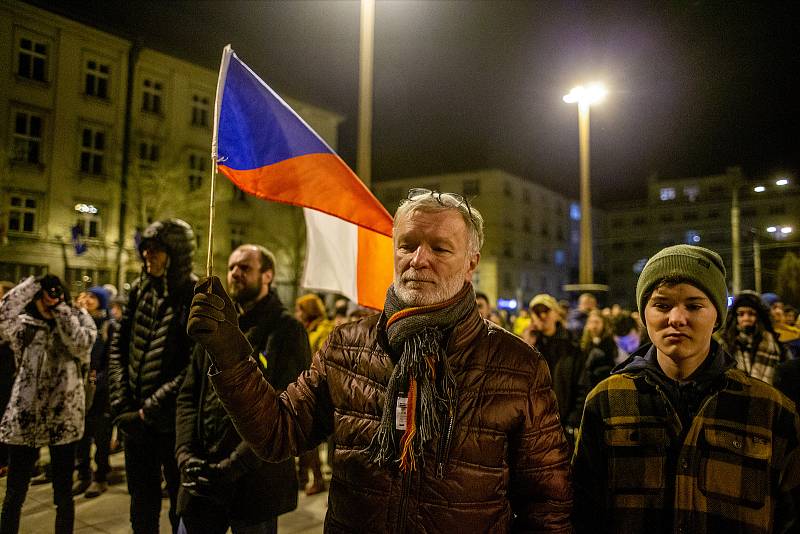 Demonstrace na podporu Ukrajiny, 24. února 2022 v Ostravě.