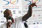 Hostem pondělní tiskové konference ke Zlaté tretře, byl světový rekordman v běhu na 100 metrů Usain Bolt.