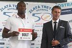 Hostem pondělní tiskové konference ke Zlaté tretře, byl světový rekordman v běhu na 100 metrů Usain Bolt.