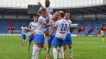 Utkání 2. kola první fotbalové ligy: Baník Ostrava - Fastav Zlín, 1. srpna 2021 v Ostravě. (střed) David Lischka z Ostravy se raduje z branky.