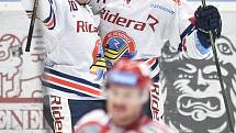 Utkání 34. kola hokejové extraligy: HC Vítkovice Ridera - HC Oceláři Třinec, 12. ledna 2019 v Ostravě. Na snímku (zleva) Jozef Baláž a Lukáš Kucsera.