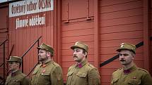 Replika vojenského vlaku, s nímž jeli českoslovenští legionáři v letech 1918-1920 po Transsibiřské magistrále do Vladivostoku, nádraží Ostrava-Svinov, 30. září 2021.