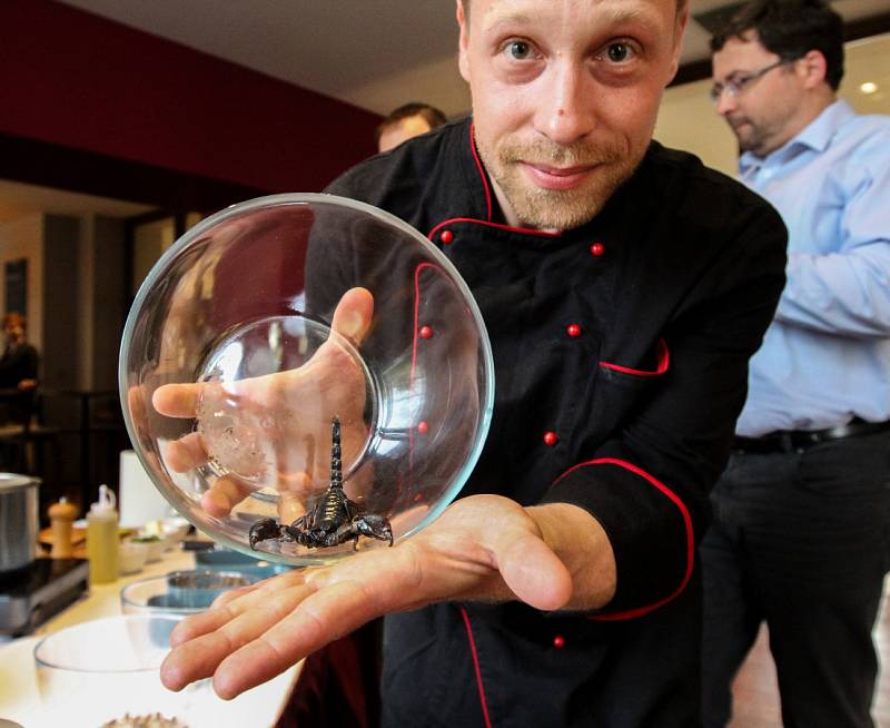 Gurmánský zážitek nabídli v restauraci v Mercure Center Ostrava - podával se hmyz, štíři i sklípkani.