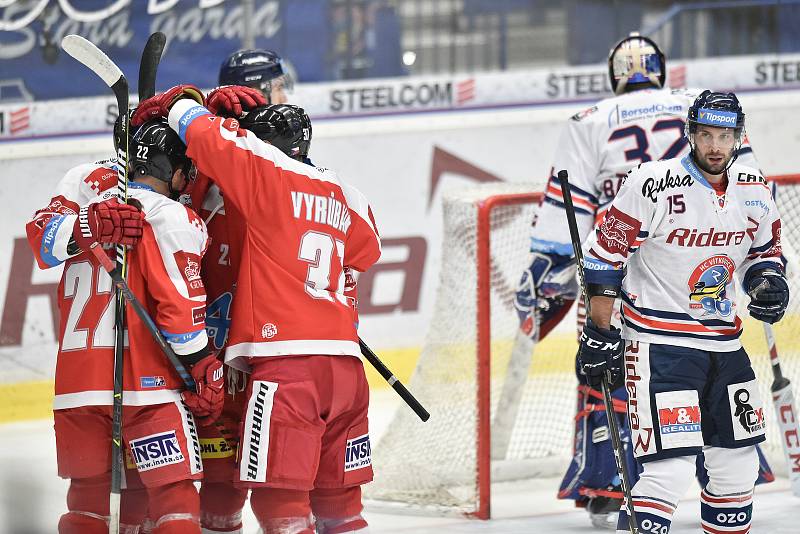 Utkání 44. kola hokejové extraligy: HC Vítkovice Ridera - HC Olomouc, 23. ledna 2019 v Ostravě. Na snímku radost Olomouckého teamu.