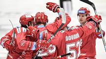 Utkání 7. kola hokejové extraligy: HC Vítkovice Ridera - HC Oceláři Třinec, 3. října 2019 v Ostravě. Na snímku radost Třince.