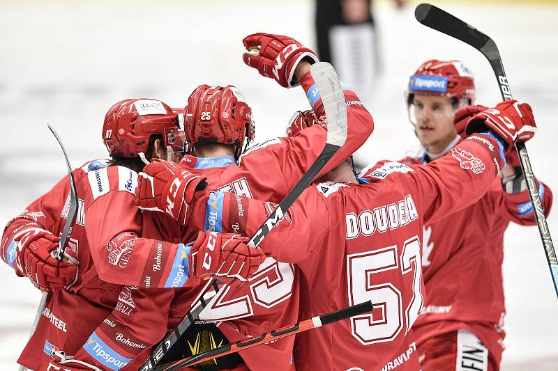 Utkání 7. kola hokejové extraligy: HC Vítkovice Ridera - HC Oceláři Třinec, 3. října 2019 v Ostravě. Na snímku radost Třince.