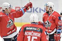 Utkání 40. kola hokejové extraligy: HC Vítkovice Ridera - HC Dynamo Pardubice, 9. ledna 2019 v Ostravě. Na snímku (zleva) Mikuš Juraj a Marosz Rostislav.