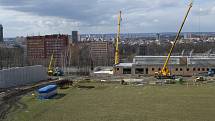 Přestavba fotbalového stadionu Bazaly v Ostravě pokračuje, snímek z 19. března 2019.