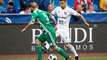 Semifinále fotbalového poháru MOL Cupu: FC Baník Ostrava - Bohemians Praha 1905, 24. dubna 2019 v Ostravě. Na snímku (zleva) Bartek David a Martin Fillo.