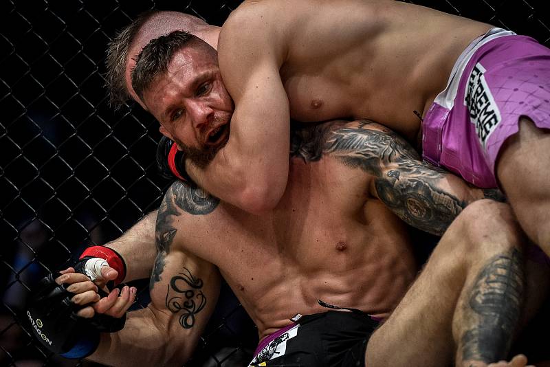 MMA Octagon 11 v Ostravar aréně, 16. března 2019 v Ostravě. Na snímku (v červeném) David Kozma proti Samuel Krištofič.