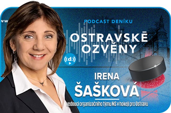Hostem podcastu Ostravské ozvěny byla vedoucí organizačního týmu Mistrovství světa v ledním hokeji pro Ostravu Irena Šašková, moderuje Kateřina Součková, 3. května 2024, Ostrava.