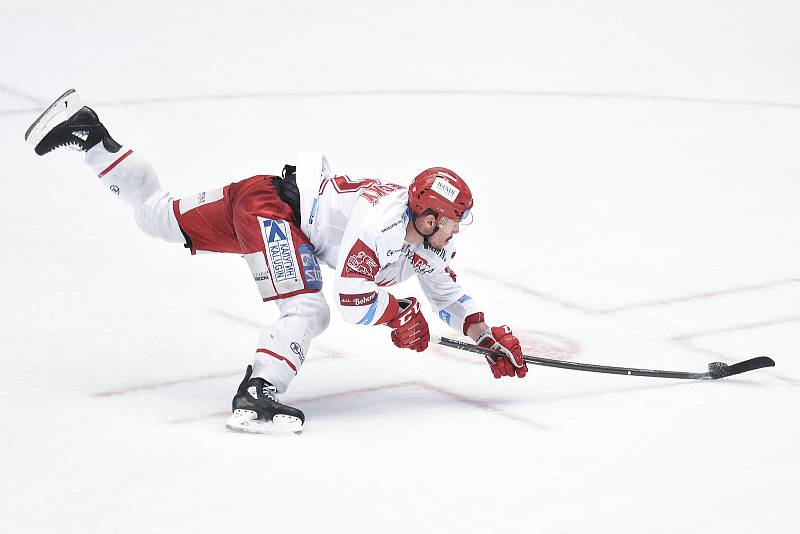 Čtvrtfinále play off hokejové extraligy - 1. zápas: HC Oceláři Třinec - HC Vítkovice Ridera, 20. března 2019 v Třinci. Na snímku Vladimír Dravecký.