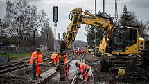 Oprava železničního přejezdu na ulici Buničitá, 23. dubna 2021 ve Vratimově