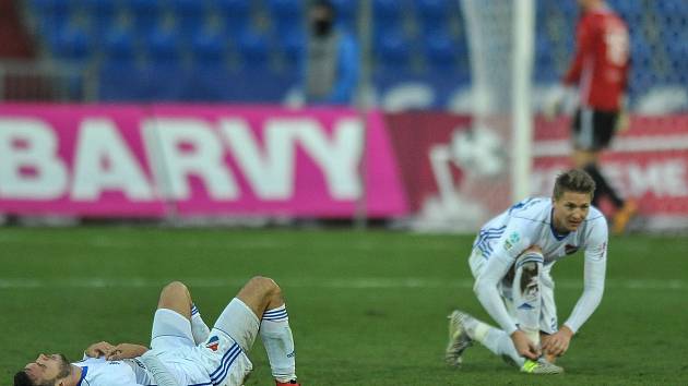 Zápas 17. kola první fotbalové ligy mezi FC Baník Ostrava a 1. FC Slovácko, 17. února 2018 v Ostravě. Smutek Baníku