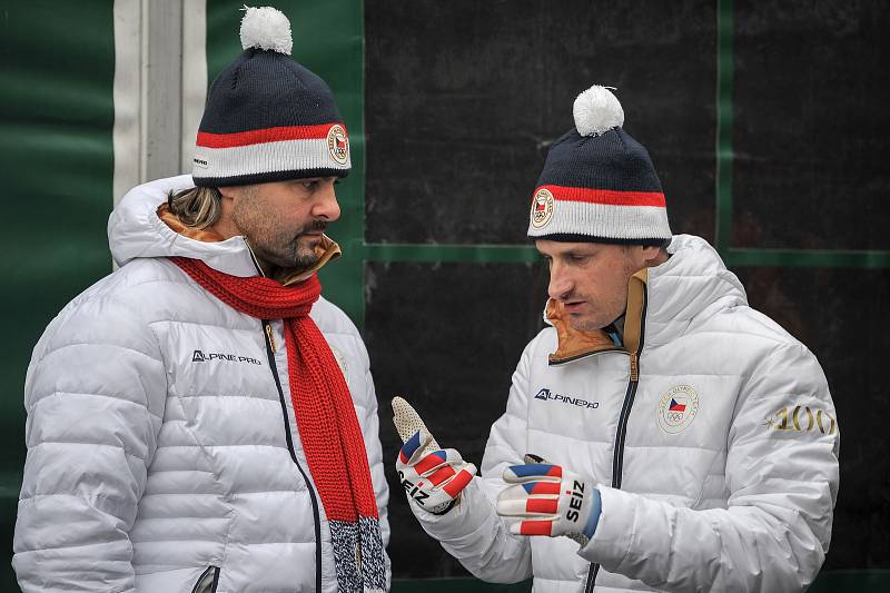 Olympijský festival u Ostravar Arény, 18. února 2018 v Ostravě. (vlevo) David Moravec a Jakub Janda.