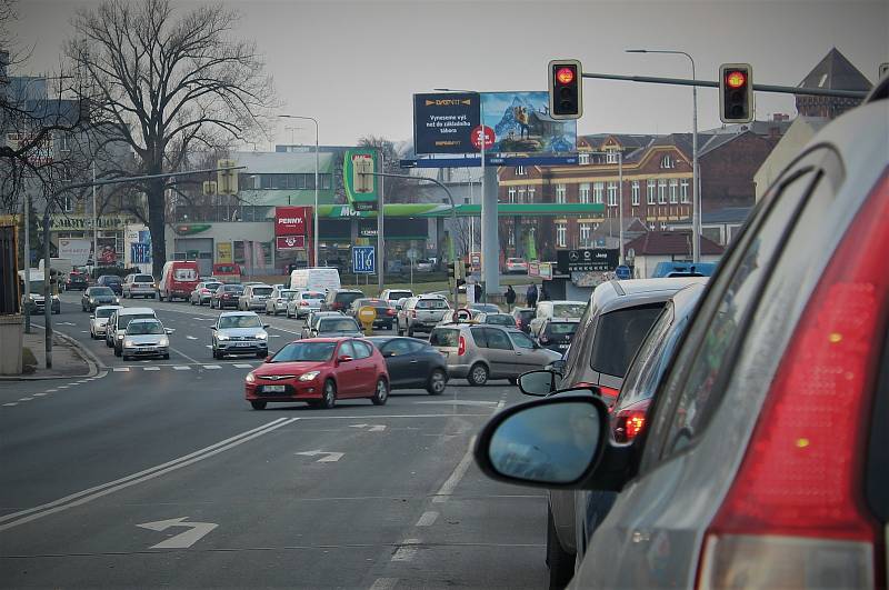 Částečná uzavírka Rudné ulice, Ostrava, 11. ledna 2022.